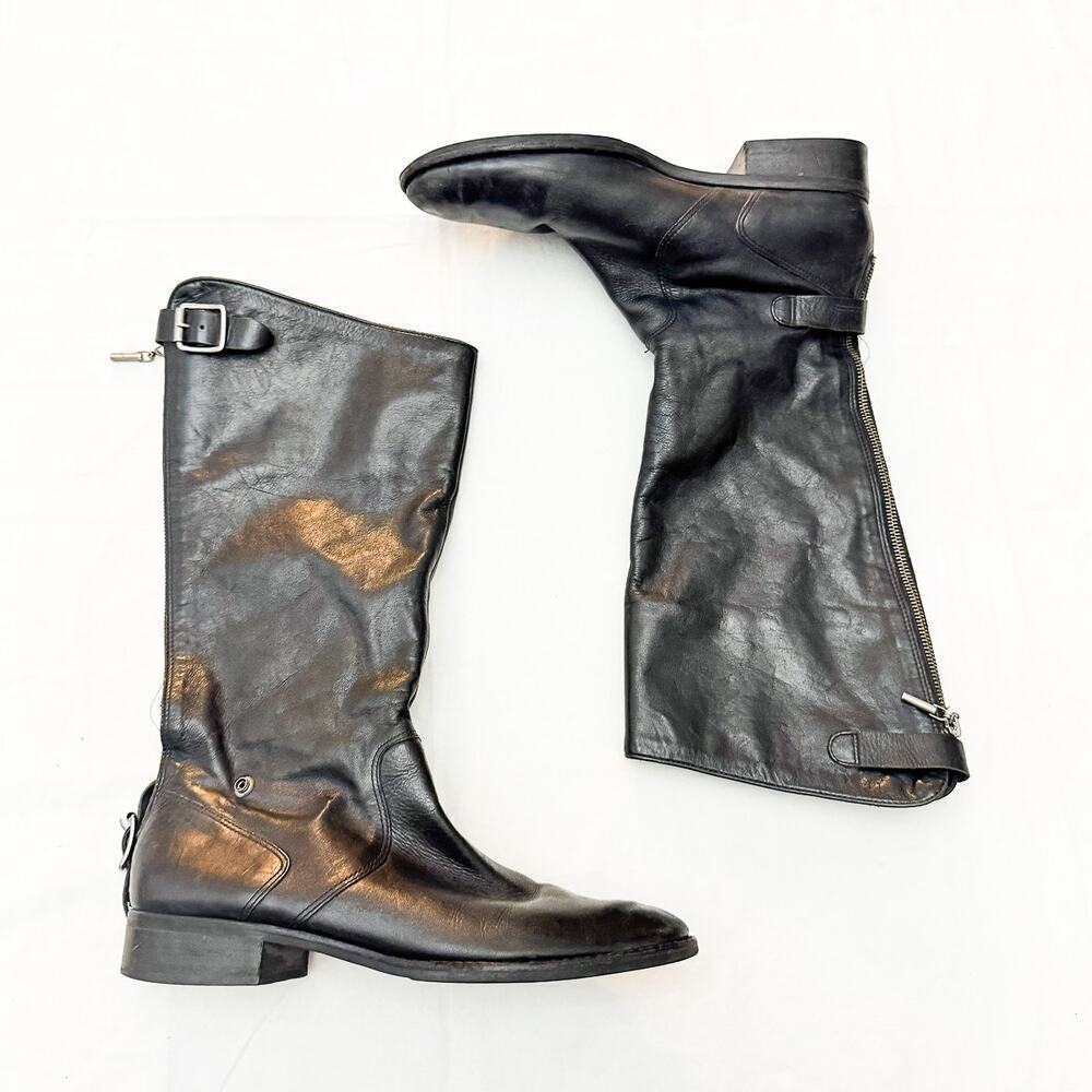 J. Jill Black Leather Knee High Riding Boots Back Zip DC5416 770130 Size 10